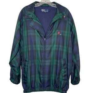 Polo by Ralph Lauren Golf Jacket Full Zip Windbreaker Green/Blue Plaid Size L